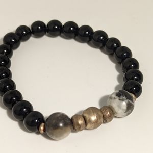 Silver and Obsidian Stretchy Bracelet